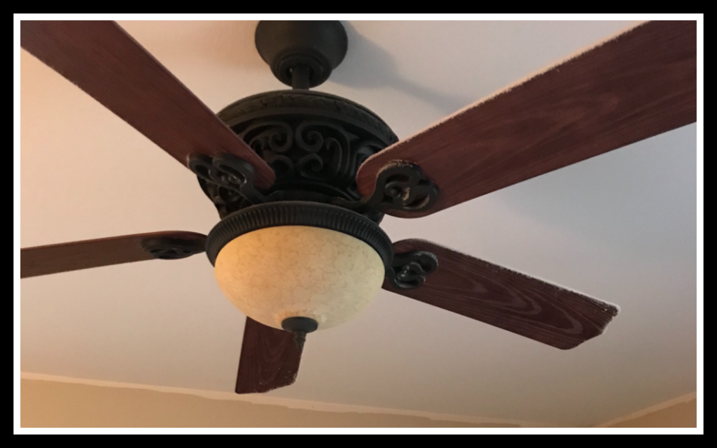 brown ceiling fan before ugly old ceiling fan update
