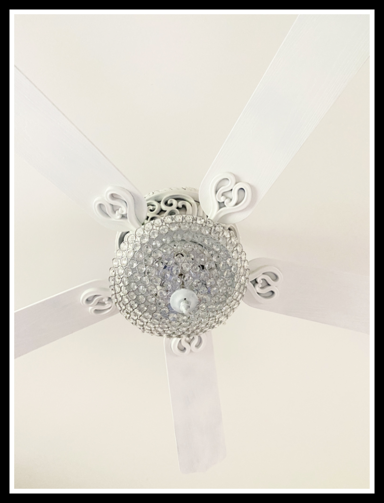 glam light fixture to update old ugly ceiling fan