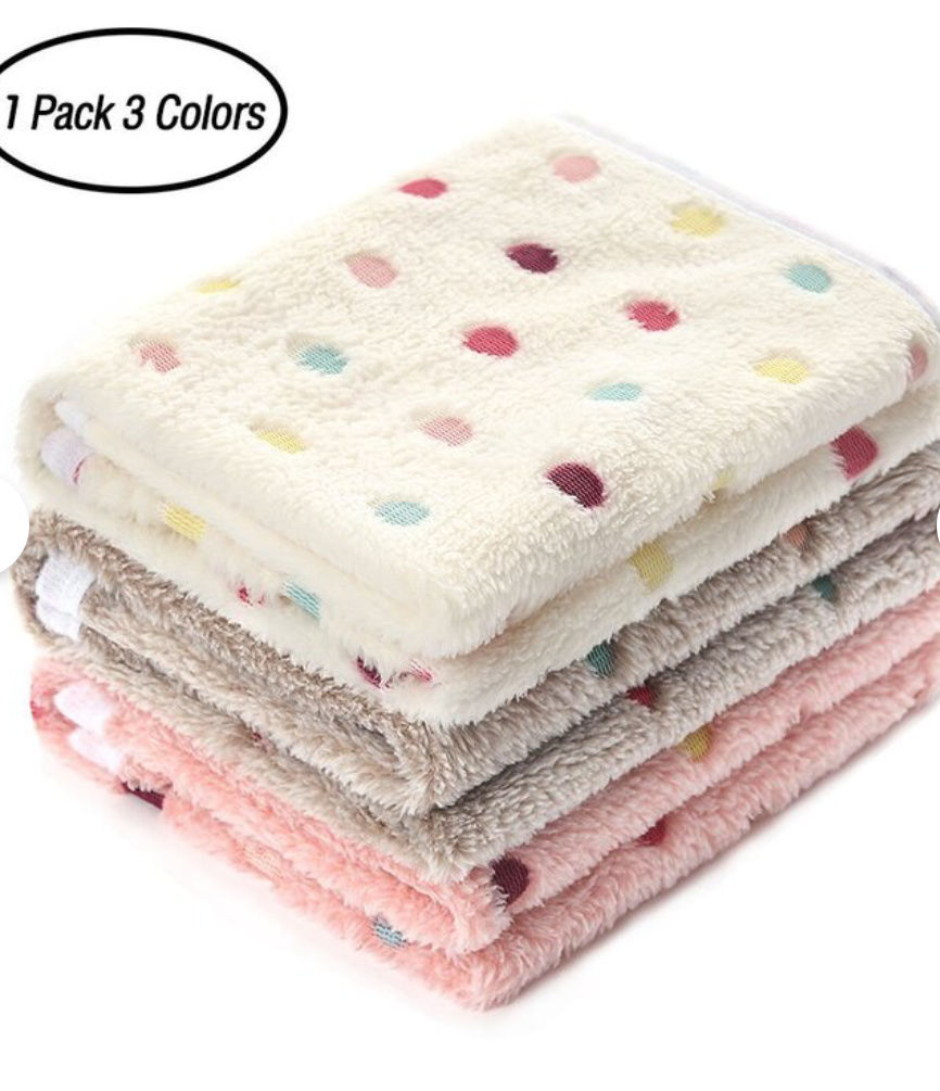 Sweet Puppy Dog Blankets Pink, Beige, and White with Colored Polka Dots On Them