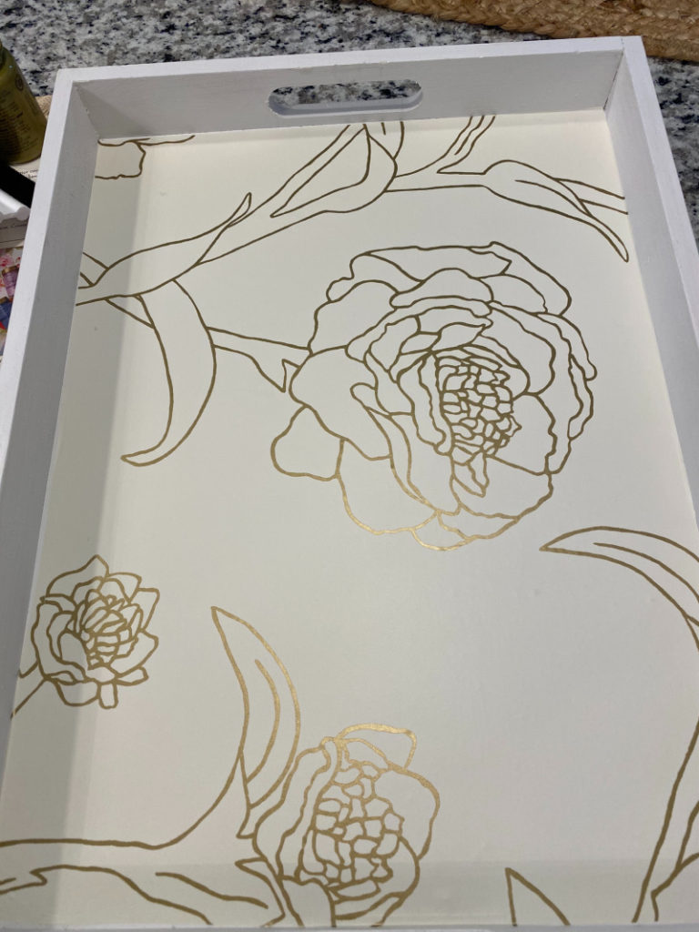Gold flower Wallpaper in Bottom of DIY Footed Tray