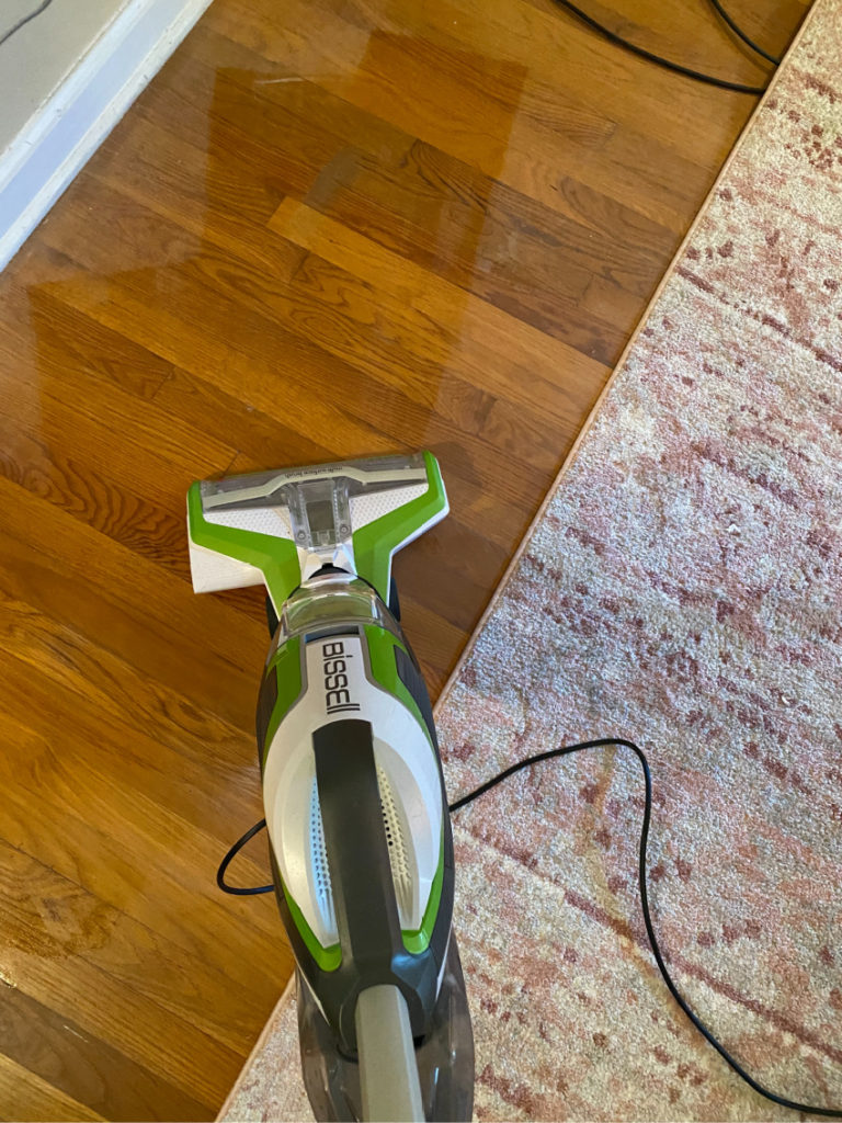 Cleaning Carpet and hardwood floor with Bissell Wet Dry Mop to get ready for master bedroom refresh