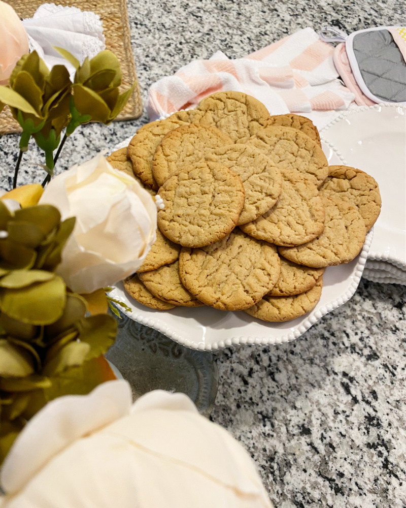 Peanut Butter cookies on plate with flowers
