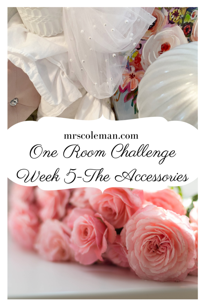 Pinterest pin for Master Bedroom Makeover with pink flowers
