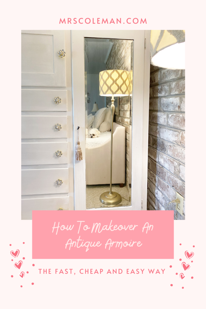 pinterest pin of antique armoire makeover 