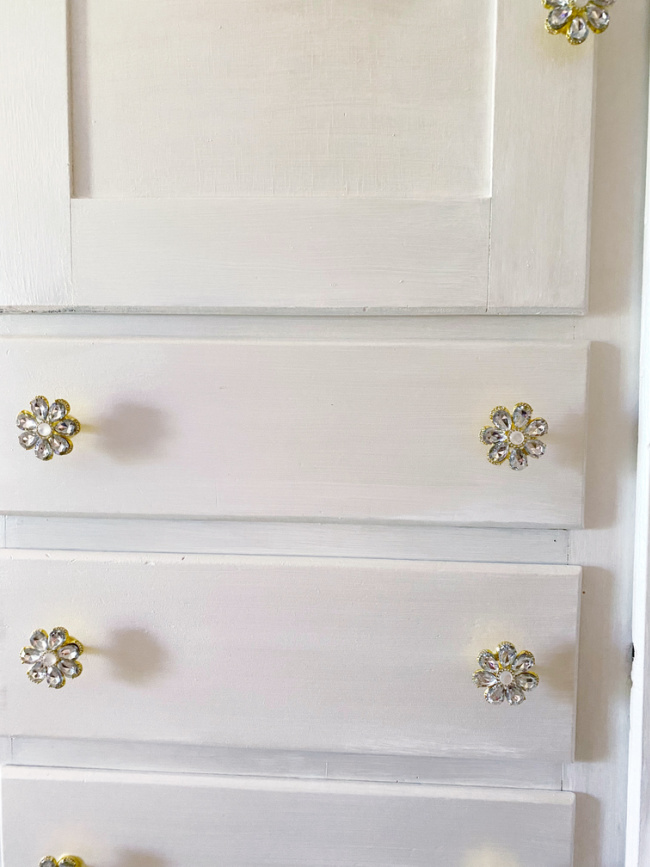 crystal daisy flower pulls on makeover antique armoire
